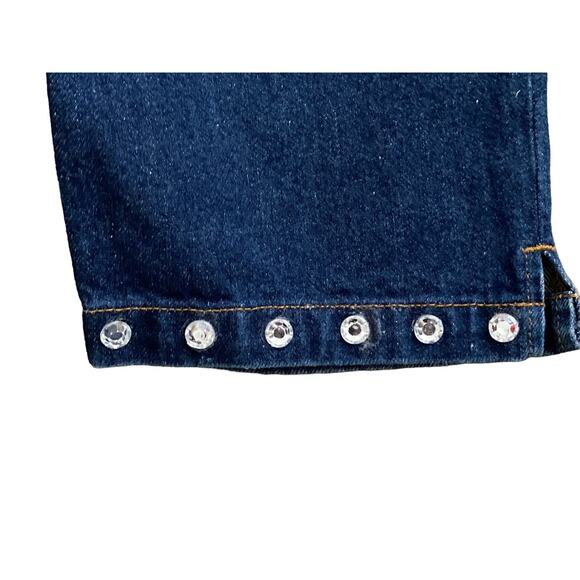 Jeanology Capri Jeans Rhinestone Hem Cropped Size 8 Blue Denim - Picture 6 of 9